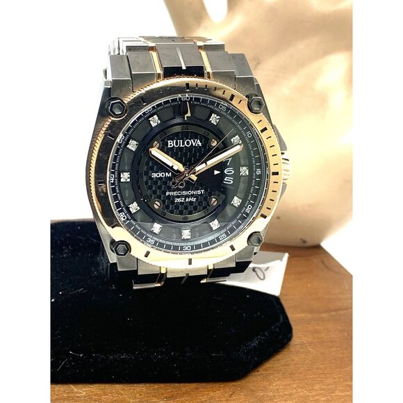 Bulova Men's Watch Precisionist 98D149 Quartz Diamond Dial Rose Gold Gunmetal - Picture 1 of 15